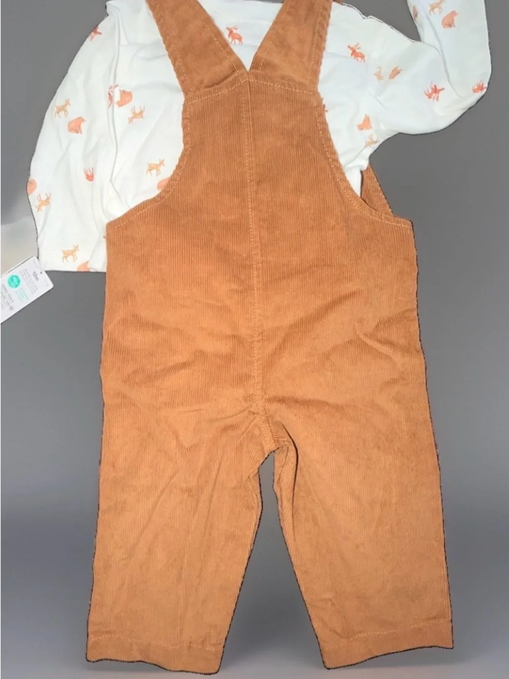 Carter's Just One You 2pc Moose Long Sleeve Tee & Corduroy Overalls 12M NWT